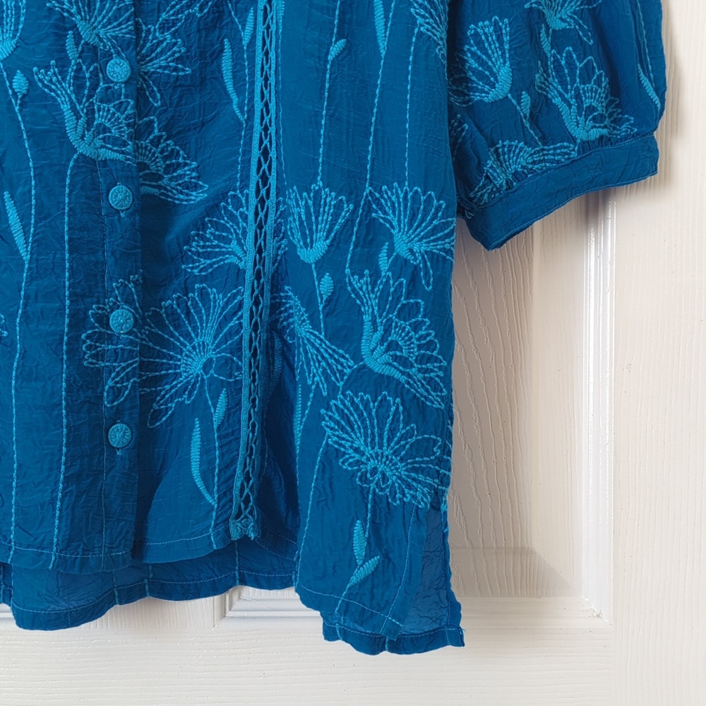 Johnny Was Daisy Peia Boho Floral Embroidered Cupra Rayon Tunic Blouse Blue S - Picture 8 of 12